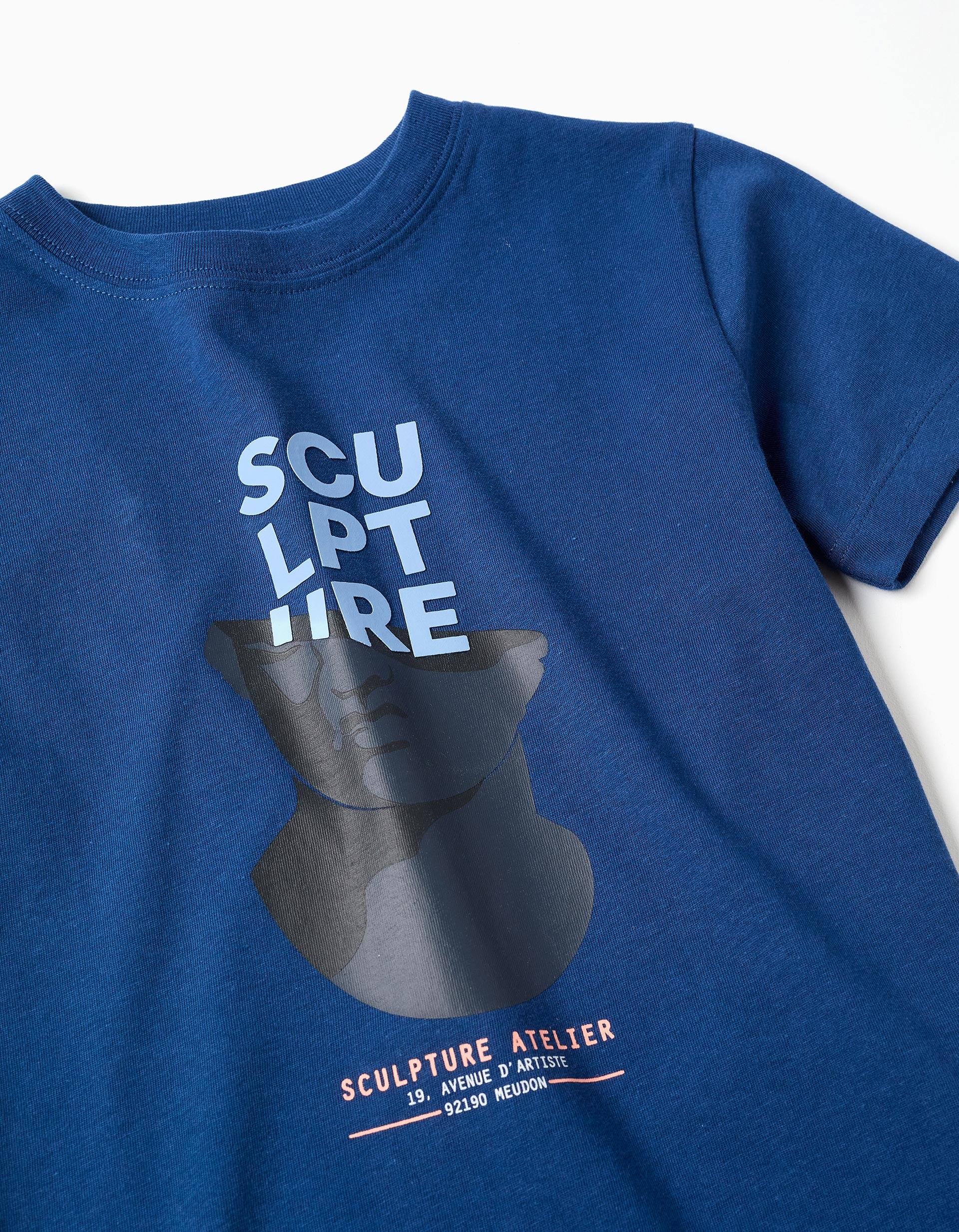 T-shirt en coton avec imprimé Sculpture pour garçon, bleu