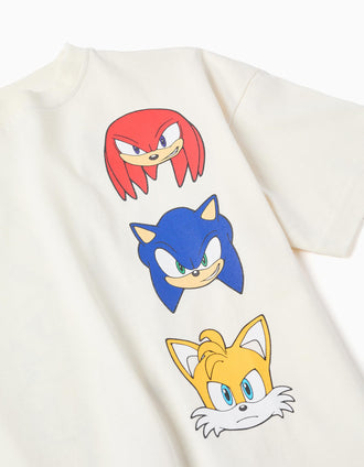 T-shirt de algodão com estampados Sonic & Friends para menino, branco