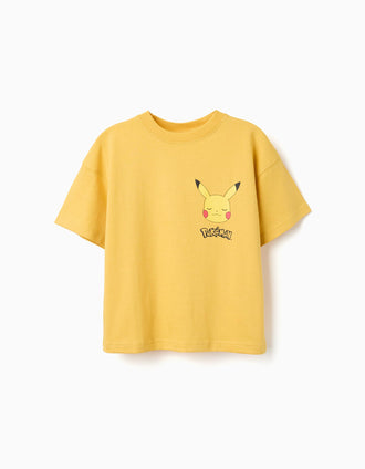 T-shirt em algodão com estampados Pikachu para menino, amarelo