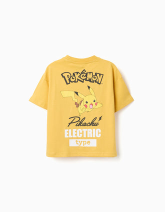 T-shirt em algodão com estampados Pikachu para menino, amarelo