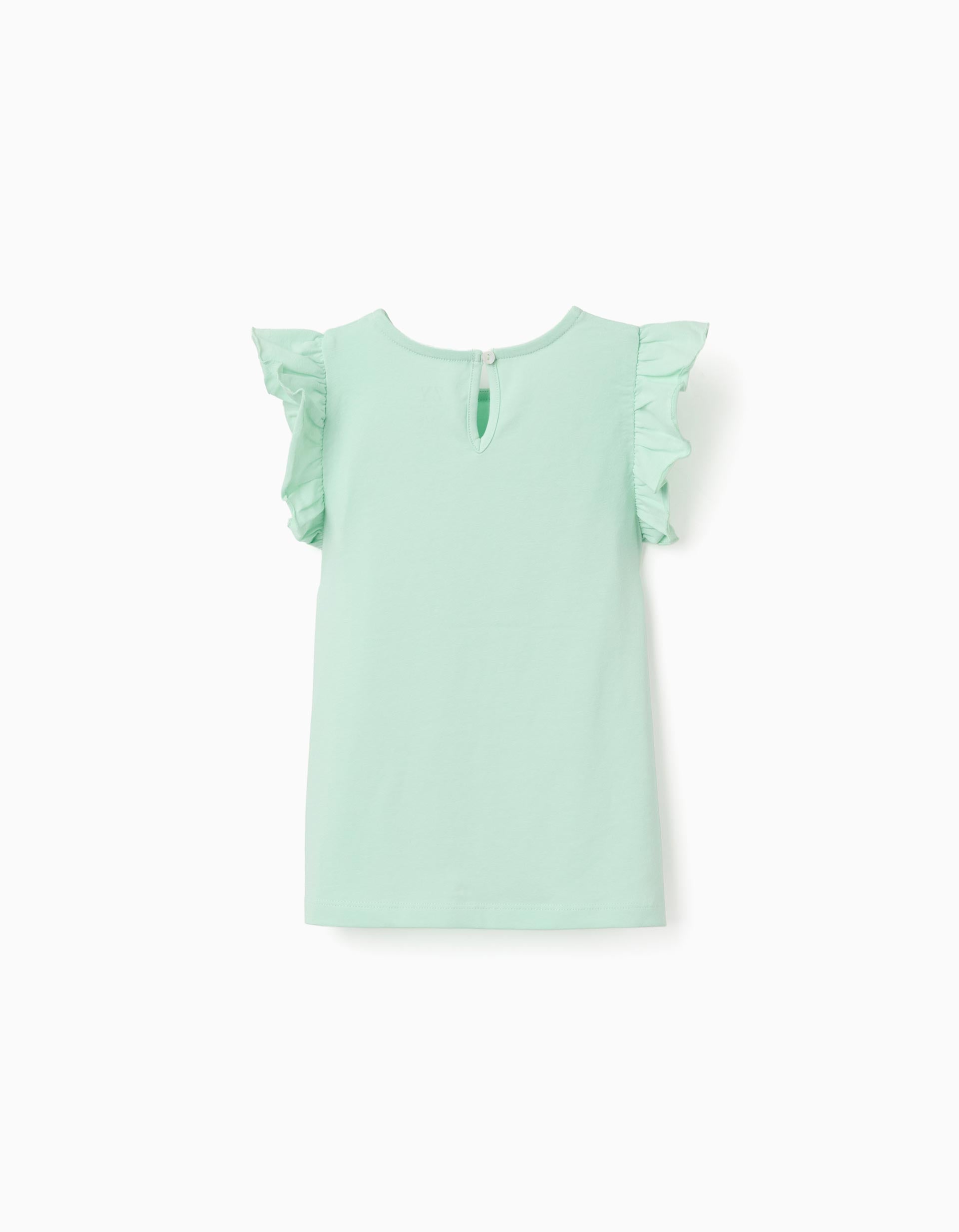 T-shirt with ruffled sleeves and round collar for girls, light green