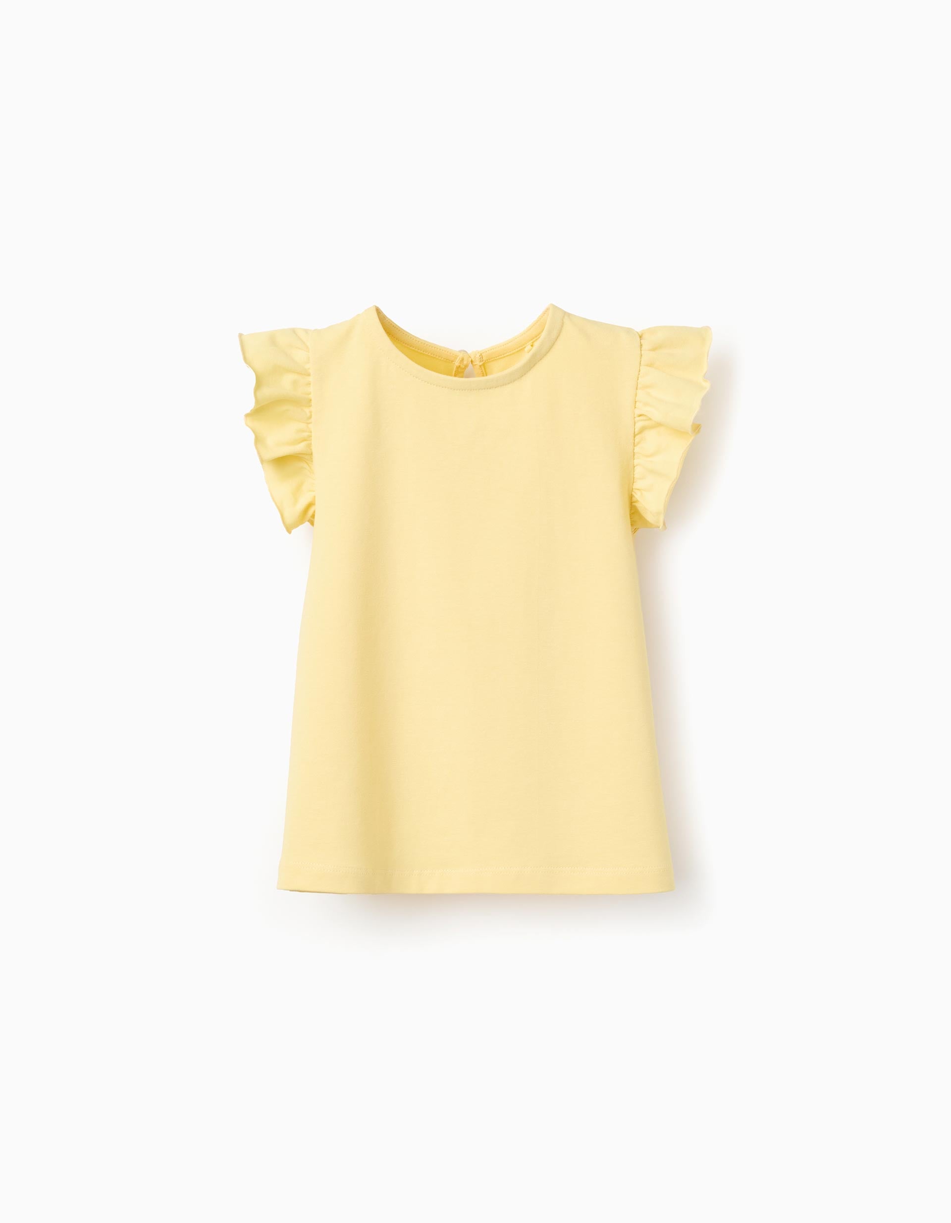 T-shirt com mangas com folhos e gola redonda para menina, amarelo