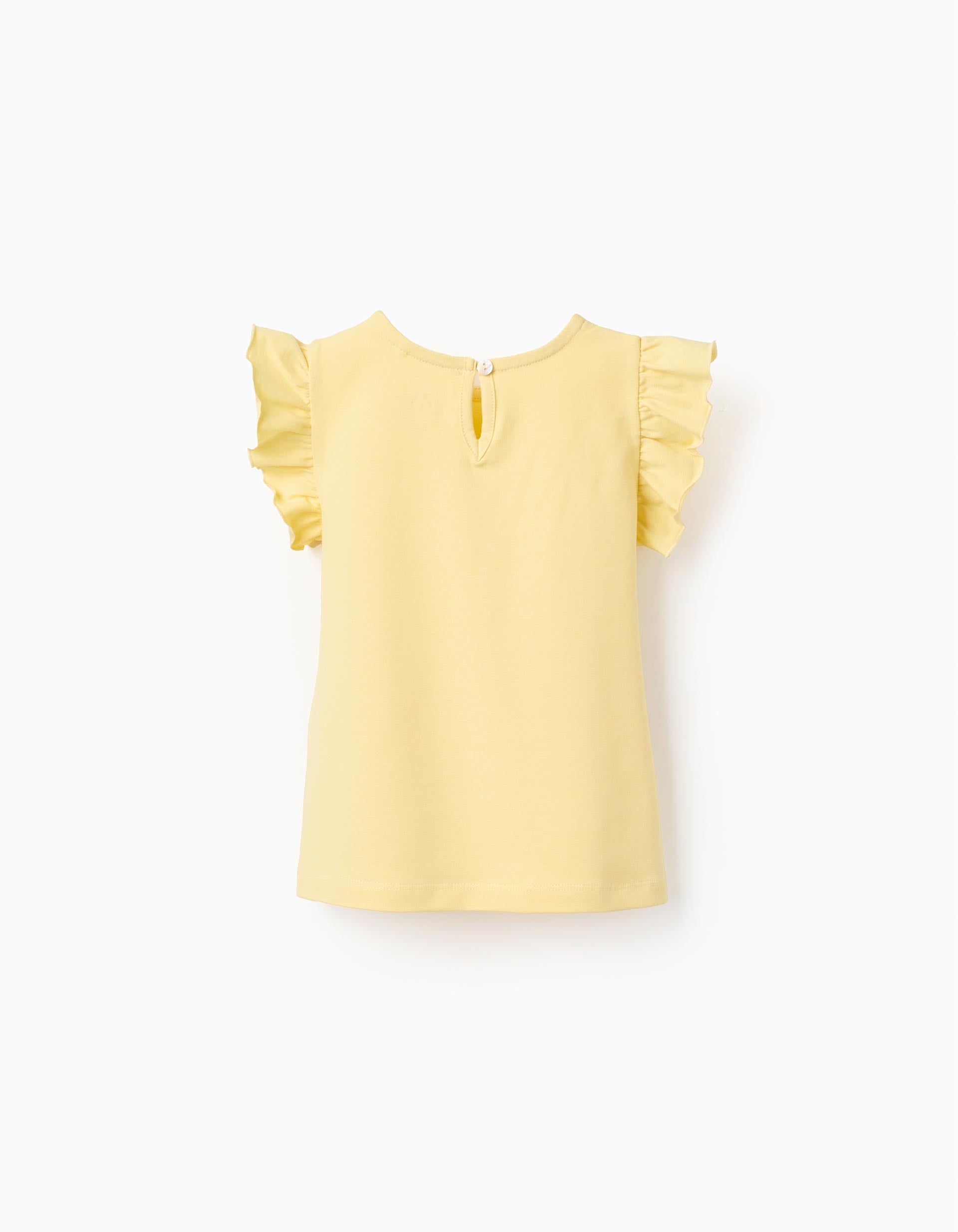 T-shirt com mangas com folhos e gola redonda para menina, amarelo