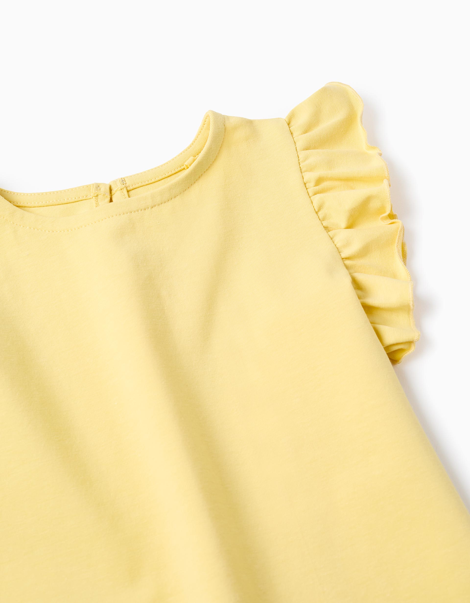 T-shirt com mangas com folhos e gola redonda para menina, amarelo