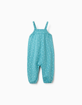 Macacão de algodão com motivo floral para bebé menina, azul-turquesa