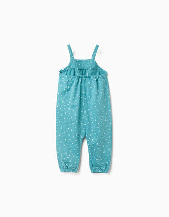 Macacão de algodão com motivo floral para bebé menina, azul-turquesa