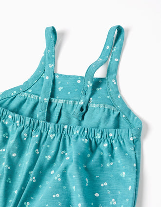 Macacão de algodão com motivo floral para bebé menina, azul-turquesa