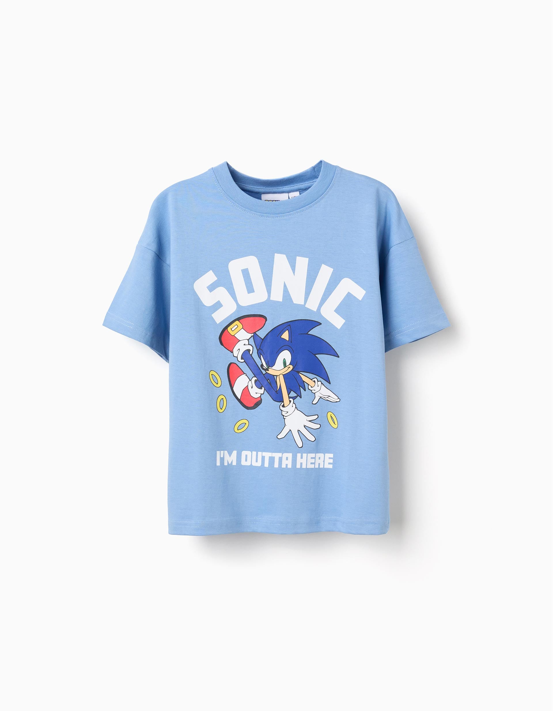 T-shirt de algodão com um estampado frontal Sonic para menino, azul