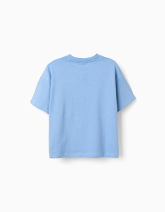 T-shirt de algodão com um estampado frontal Sonic para menino, azul