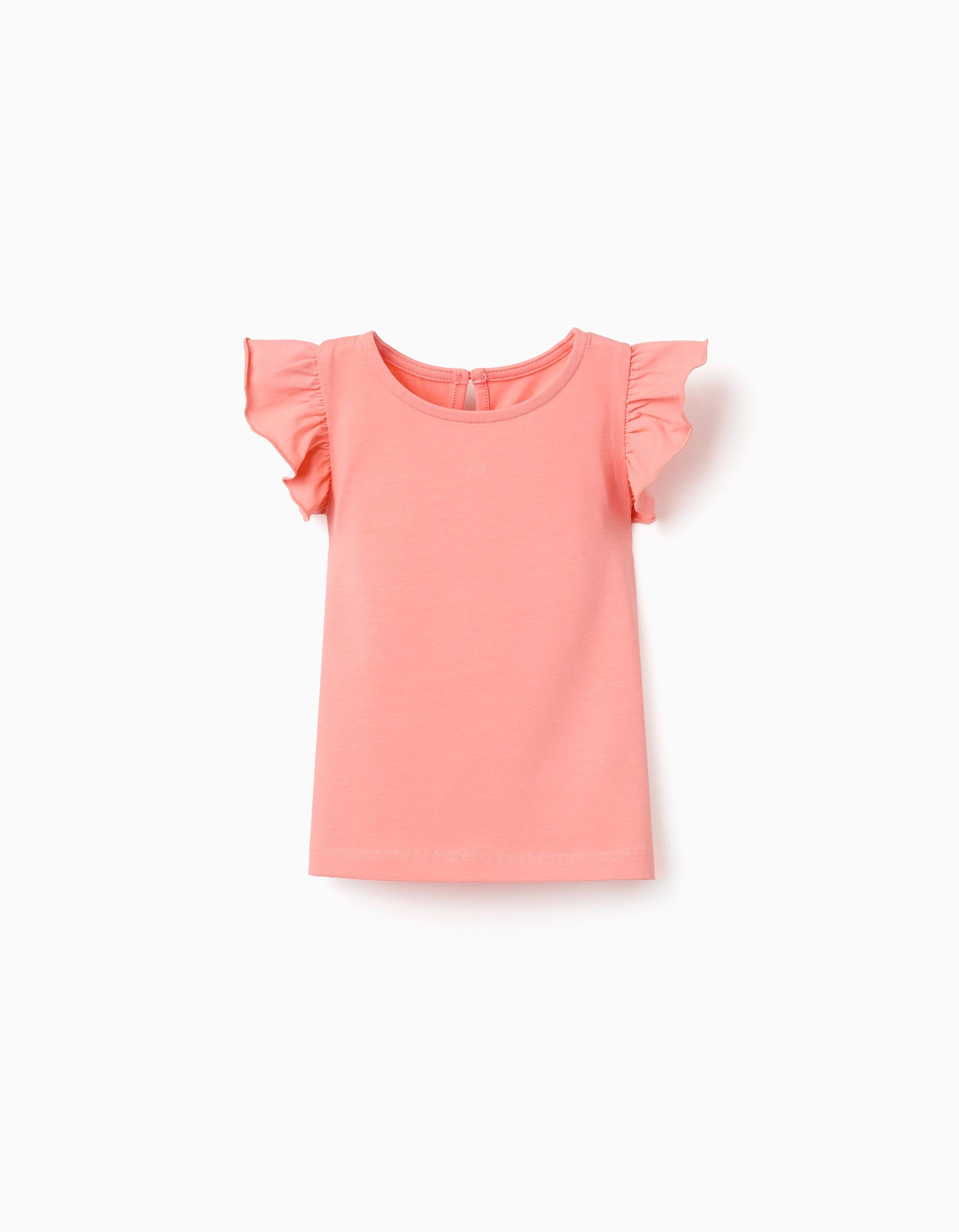 T-shirt com folhos e gola redonda para bebé menina, coral-claro