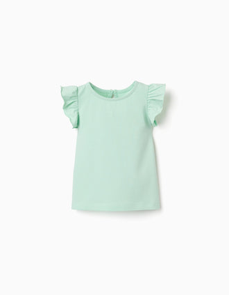 T-shirt à manches volantées et col rond pour bébé fille, vert clair