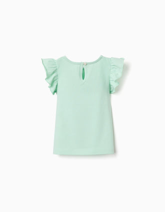 T-shirt à manches volantées et col rond pour bébé fille, vert clair