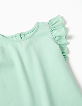 T-shirt à manches volantées et col rond pour bébé fille, vert clair