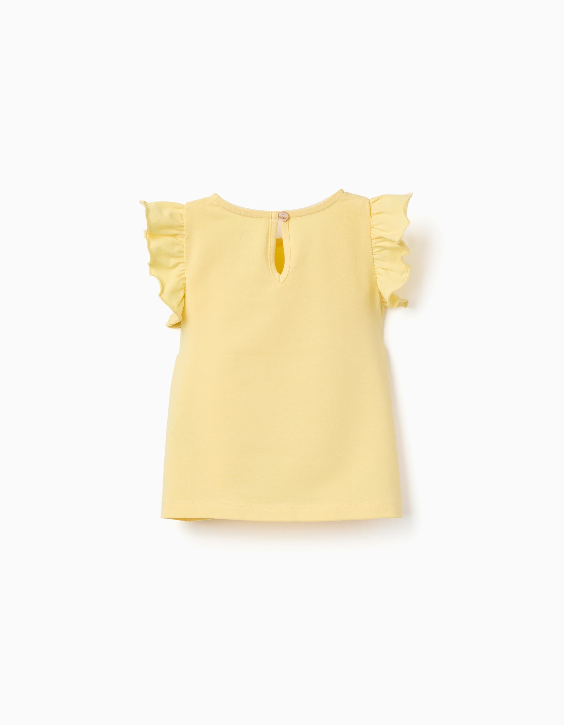 T-shirt with ruffled sleeves and round collar for baby girls, yellow