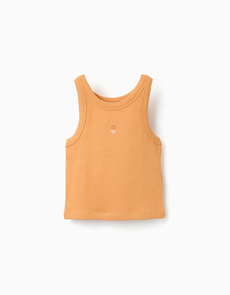 Débardeur côtelé avec fleur brodée pour fille, orange