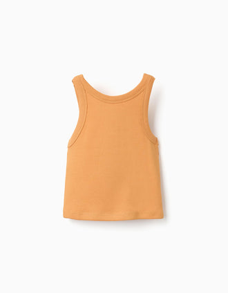Débardeur côtelé avec fleur brodée pour fille, orange