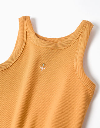 Débardeur côtelé avec fleur brodée pour fille, orange