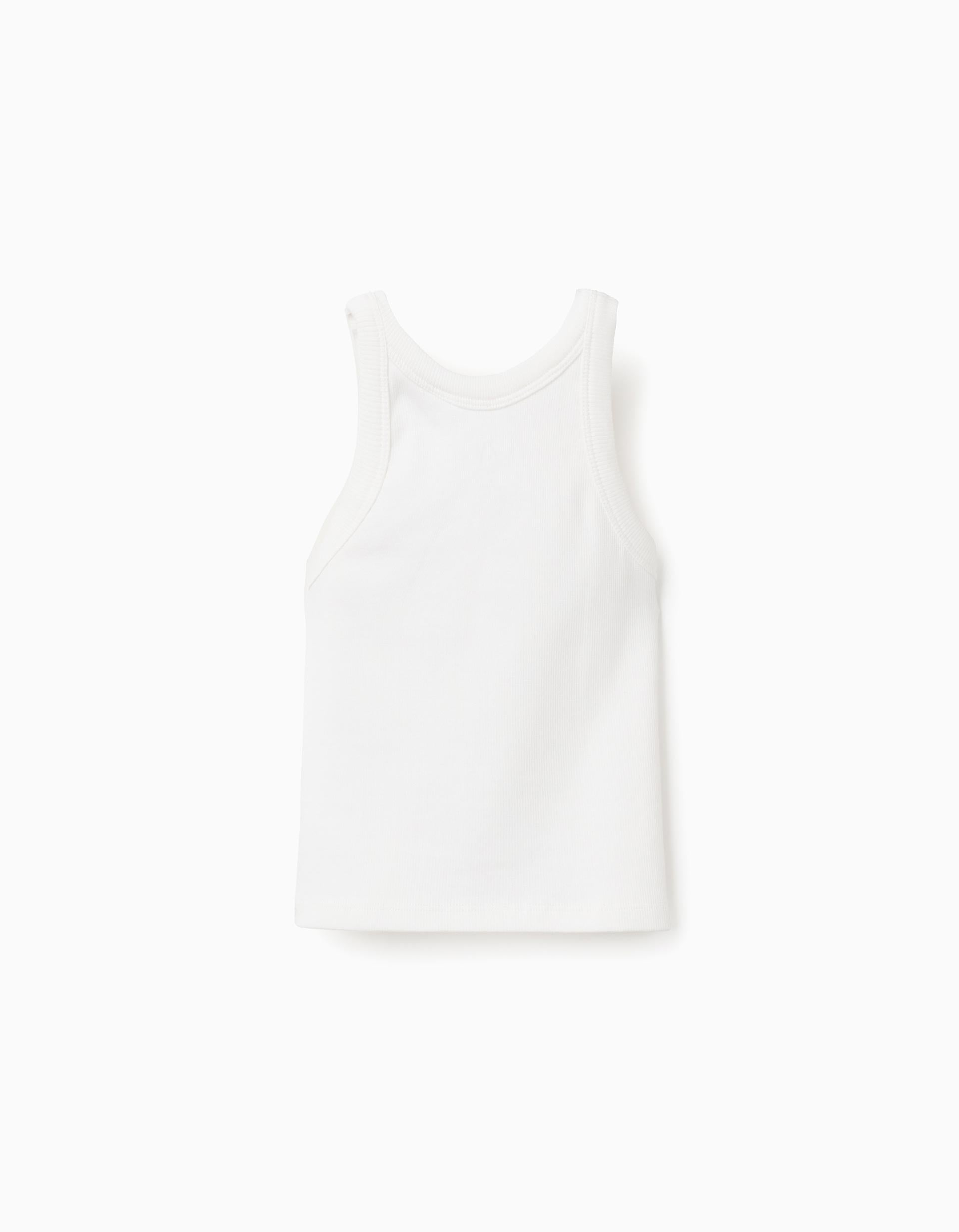Ribbed tank top with embroidered flower for girls, white