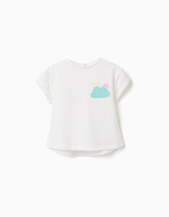 Camiseta de algodón con estampado de croché para bebé niña, blanco