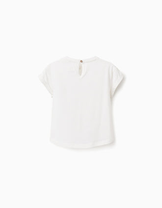 Camiseta de algodón con estampado de croché para bebé niña, blanco