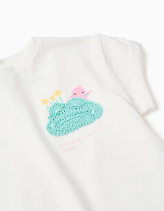 Camiseta de algodón con estampado de croché para bebé niña, blanco