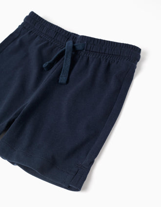 T-shirt en coton à imprimé + short pour bébé garçon, blanc/bleu foncé