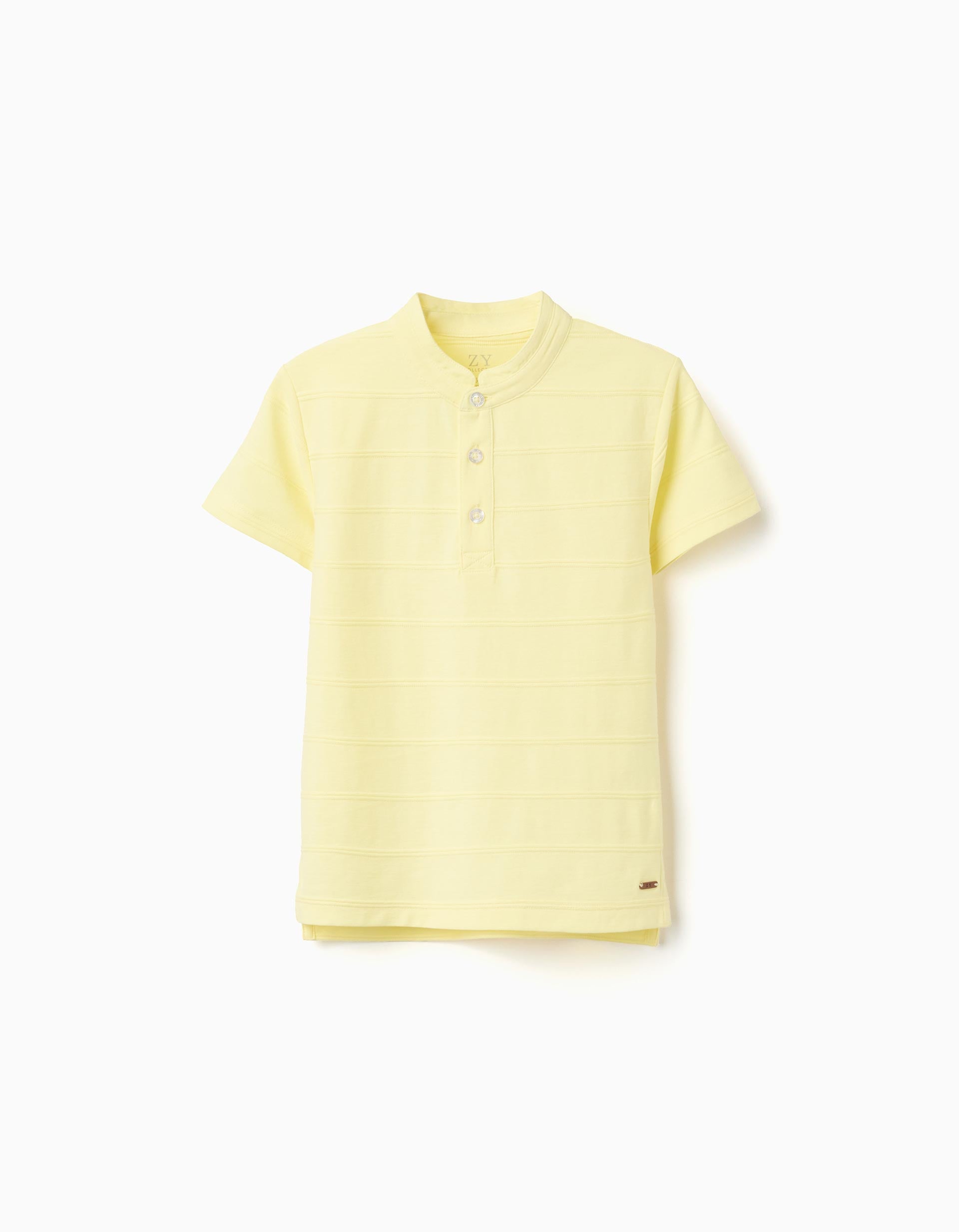 Cotton polo shirt with embossed lines for boys, light yellow