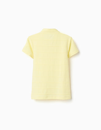 Cotton polo shirt with embossed lines for boys, light yellow