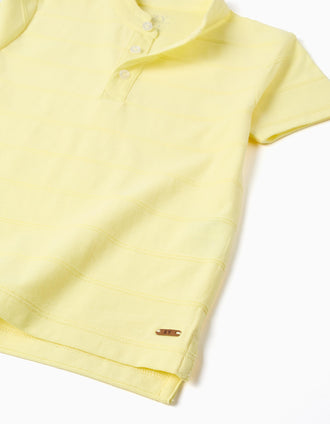 Cotton polo shirt with embossed lines for boys, light yellow