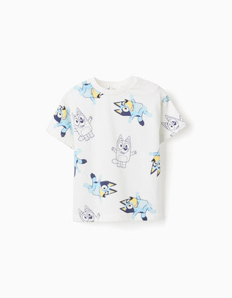 T-shirt en coton à motif Bluey pour bébé et enfant, blanc
