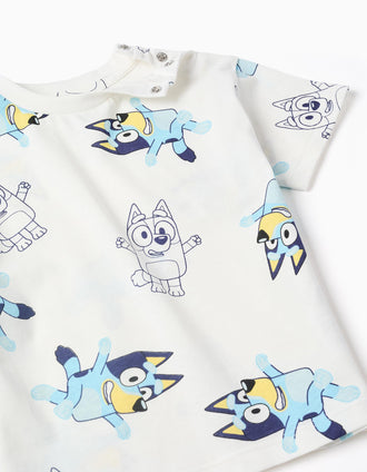 T-shirt en coton à motif Bluey pour bébé et enfant, blanc