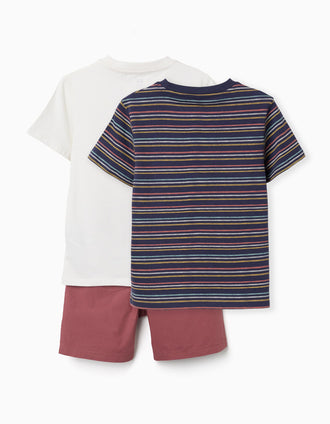 Pack of 2 T-shirts and 1 pair of shorts in cotton for boys, multicolour