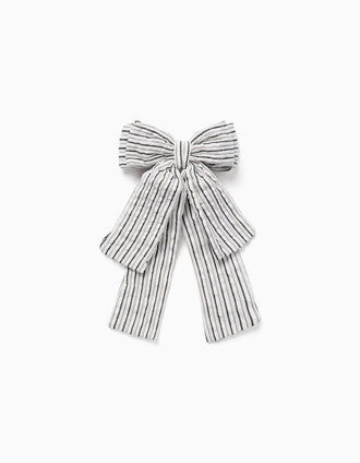 Travessão com laço às riscas B&S para bebé e menina, branco/cinza