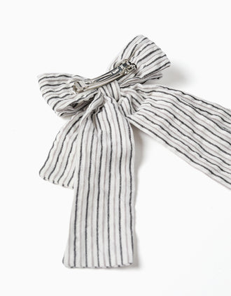 Travessão com laço às riscas B&S para bebé e menina, branco/cinza