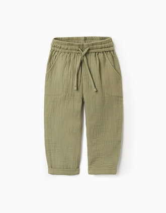 Cotton bambula baggy trousers for baby boys, dark green