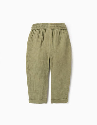 Cotton bambula baggy trousers for baby boys, dark green