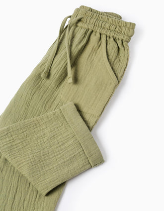 Cotton bambula baggy trousers for baby boys, dark green