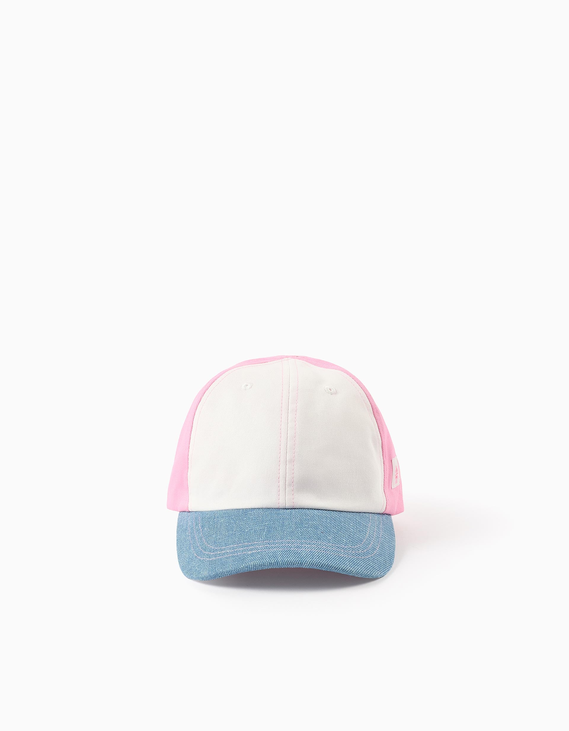 Boné de algodão com bloco de cores para bebé e menina, branco/azul/rosa
