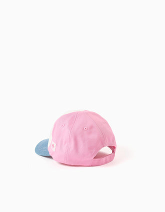 Gorra de algodón con bloque de color para bebé y niña, blanco/azul/rosa