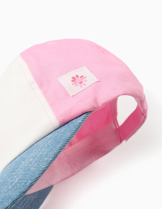 Gorra de algodón con bloque de color para bebé y niña, blanco/azul/rosa