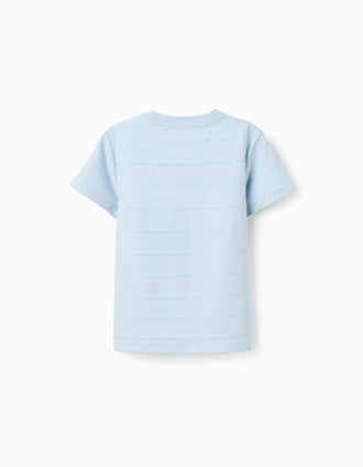 Cotton T-shirt with embossed lines and pocket for boys, light blue