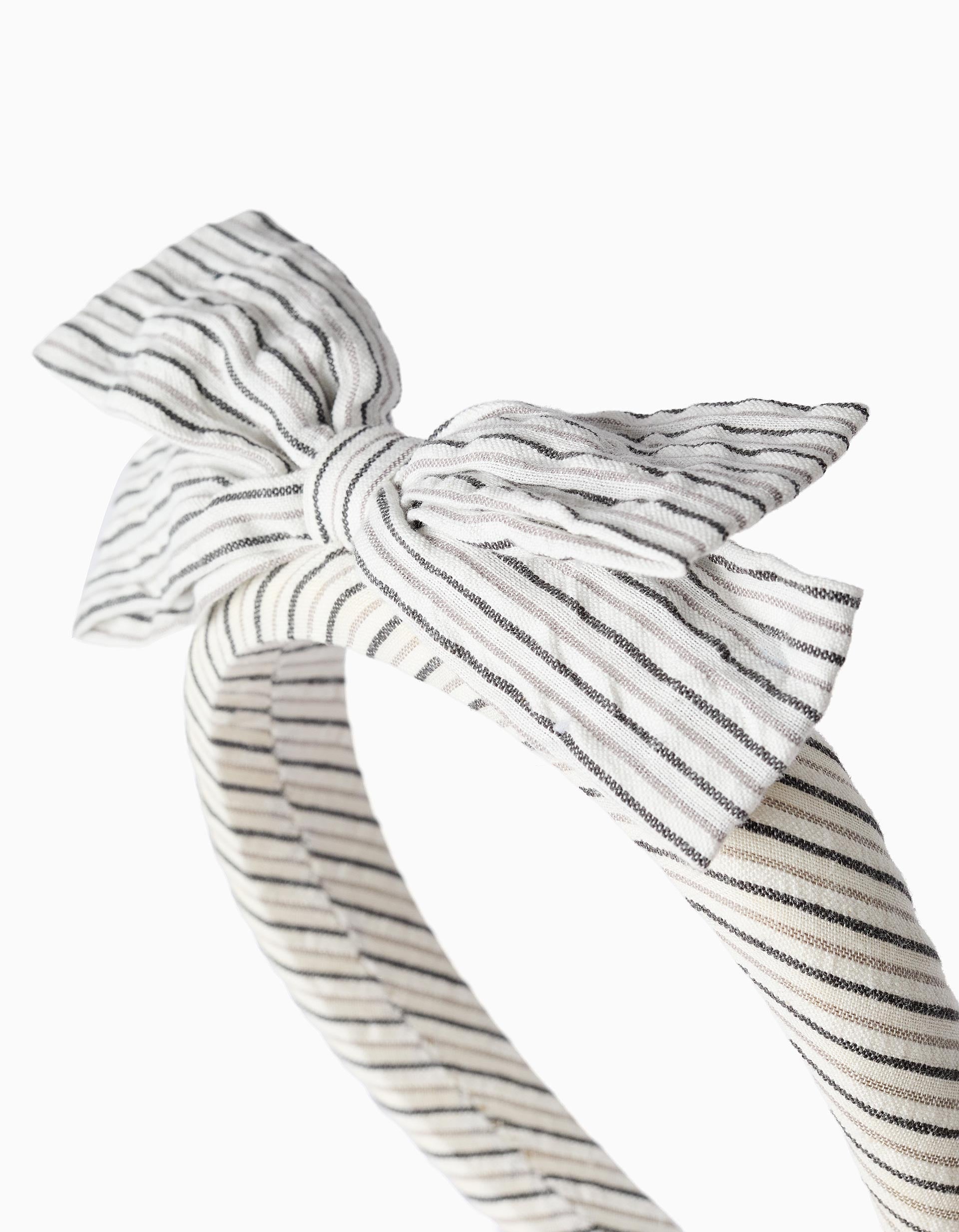 Bandolete acolchoada às riscas com laço B&S para menina, branco/cinza