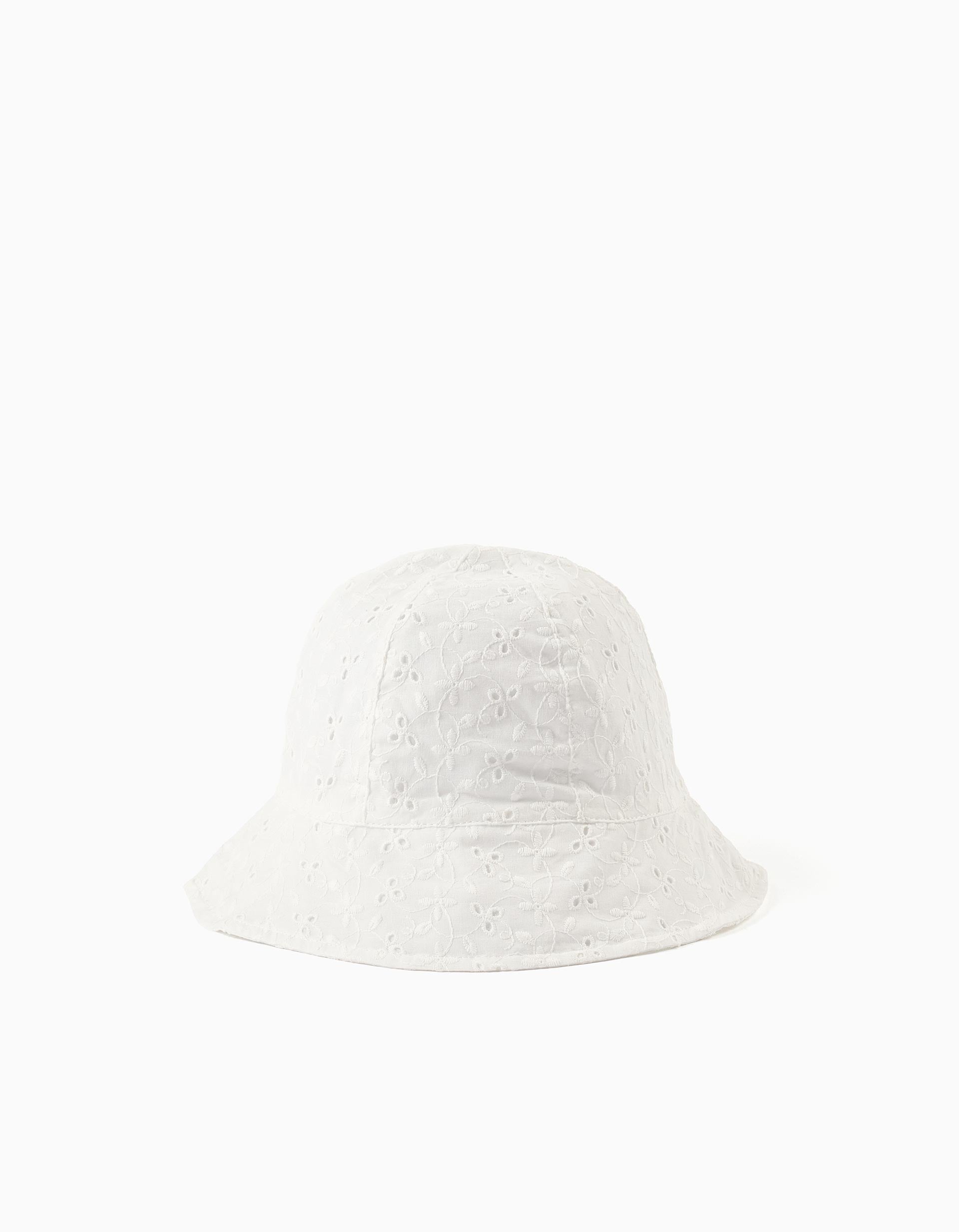 Chapéu de algodão com bordado inglês para bebé e menina, bege-claro