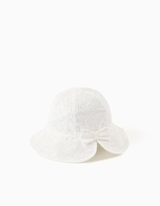 Chapéu de algodão com bordado inglês para bebé e menina, bege-claro
