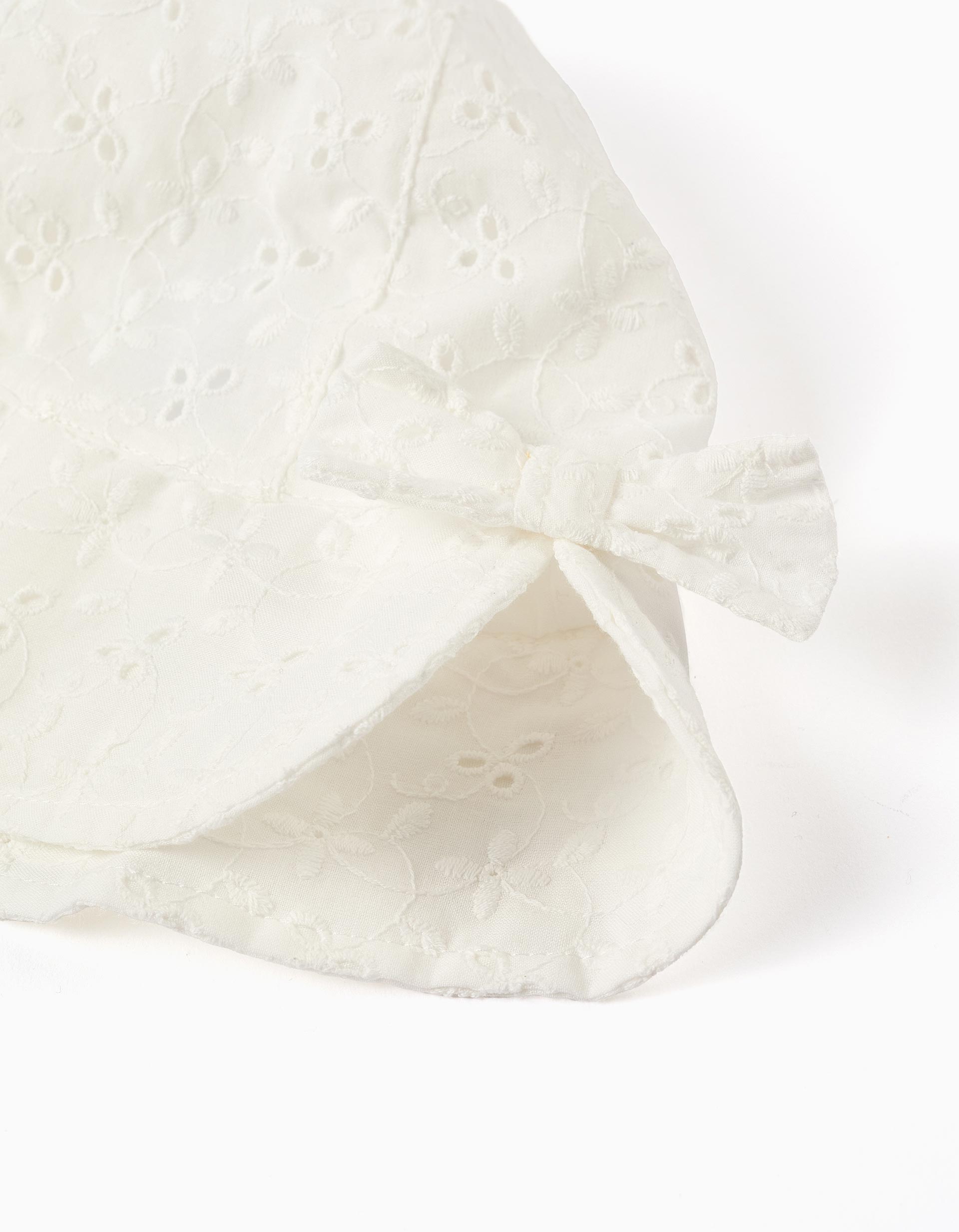 Chapéu de algodão com bordado inglês para bebé e menina, bege-claro