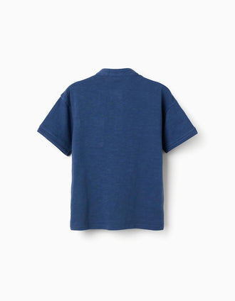 Cotton T-shirt with mao collar and pocket for boys, dark blue