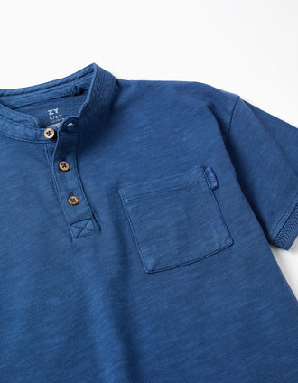 Cotton T-shirt with mao collar and pocket for boys, dark blue