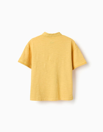 Cotton T-shirt with mao collar and pocket for boys, yellow