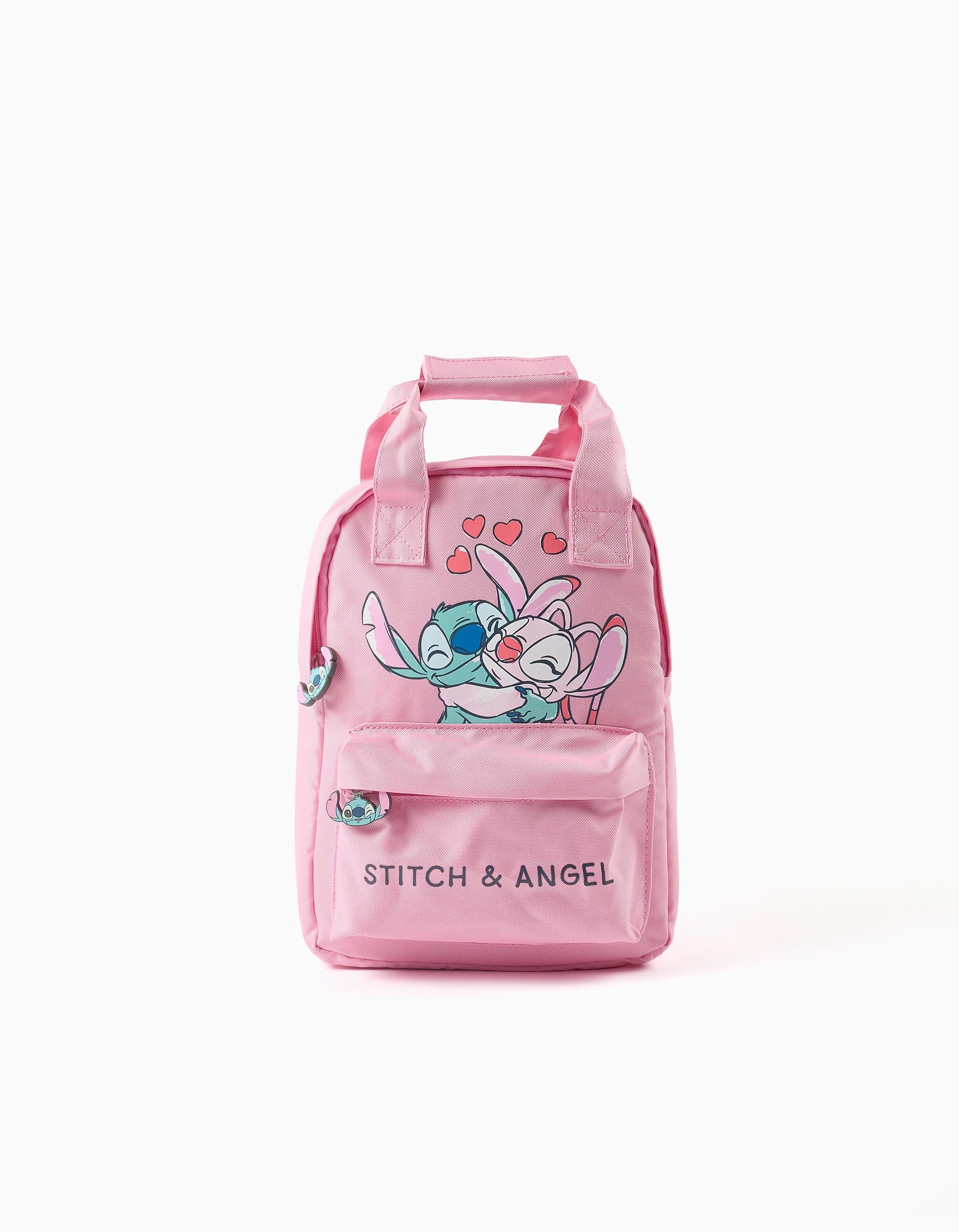 Mochila com estampado do Stitch e Angel para menina, rosa