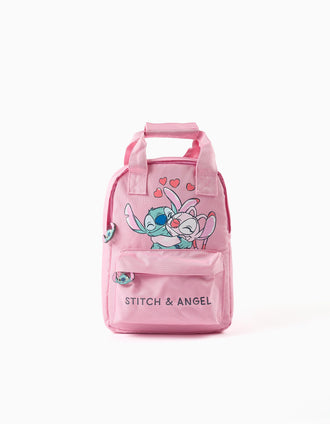 Sac à dos avec imprimé Stitch et Angel pour fille, rose